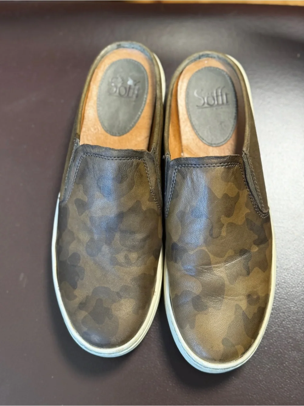 Sofft Camo Leather Slip On Sneakers Mules  Casual Comfort Shoes Size 9